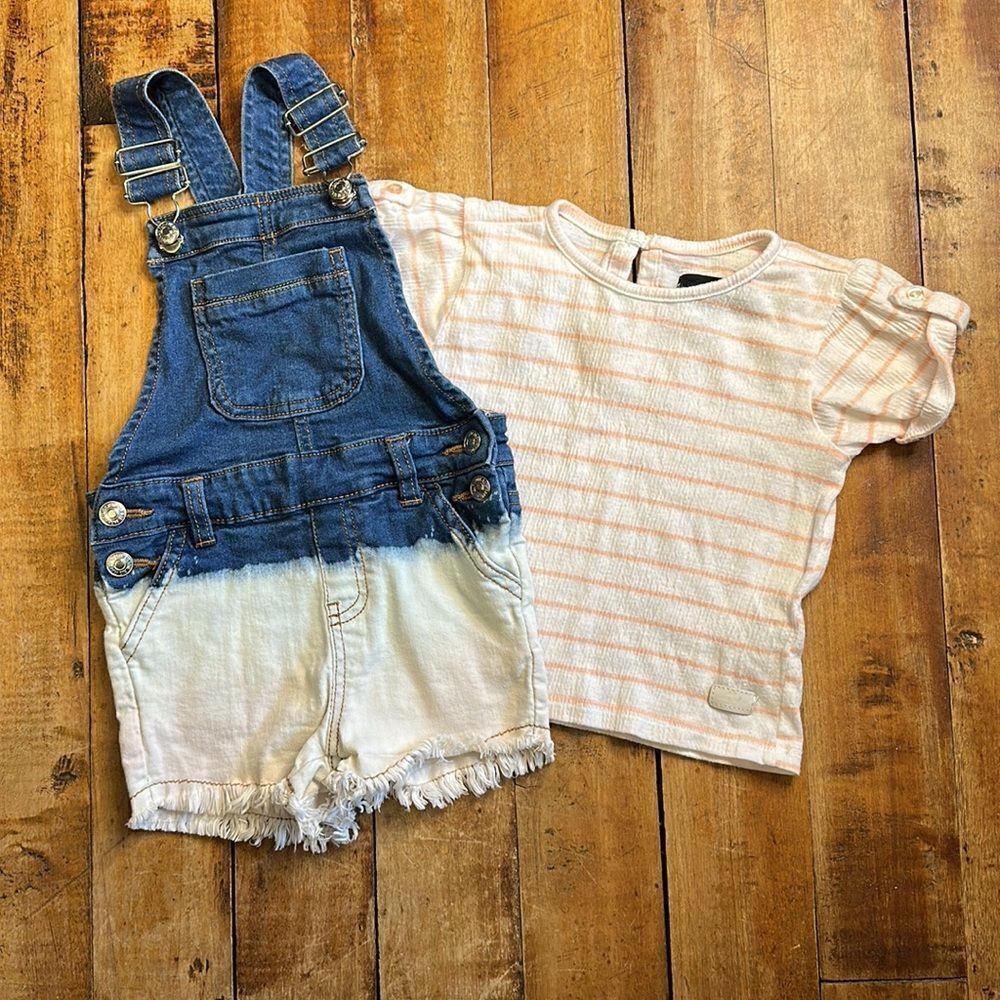 7 For All Mankind outfit size 24 months Short Sleeve Shirt Jean Overalls set